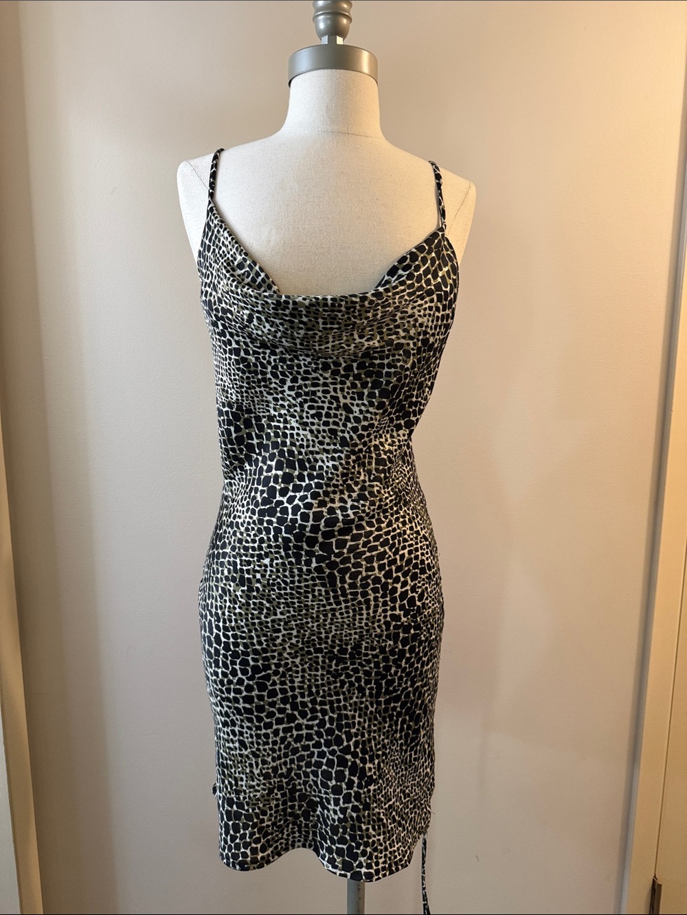 Topshop Black and White Animal-Print Cowl Slip Dress